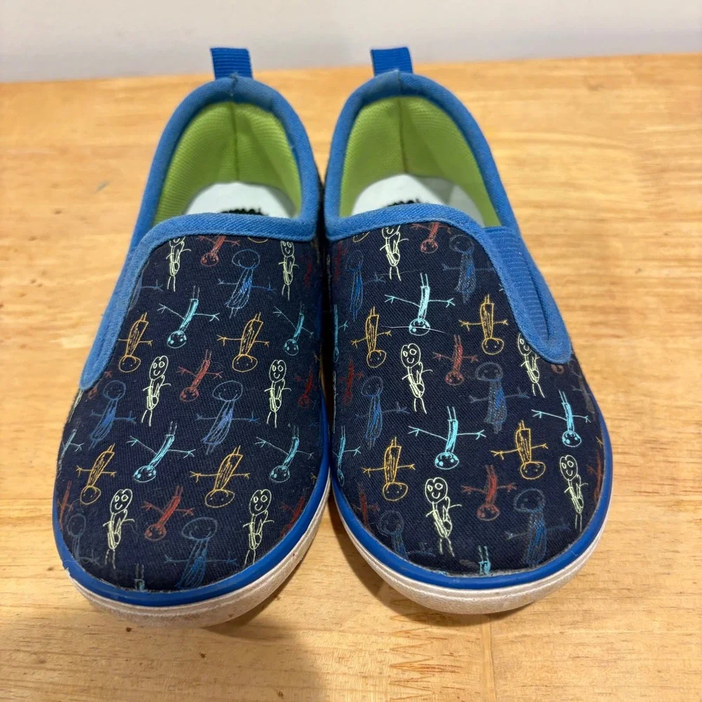 Livie & Luca Stick Figure Canvas Slip On Sneakers Kids Navy Blue‎ size 8 Toddler